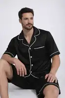Pijama Clásica para Caballero – Ref. Unicolor Negro con Borde Blanco
