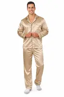 Pijama Clásica en Seda para Caballero – Ref. Unicolor  arena con borde