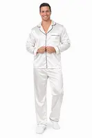 Pijama Clásica en Seda para Caballero – Ref. Unicolor blanco con borde negro