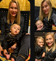Pijama en Seda para Dama – Ref. Unicolor Negro con Borde Dorado