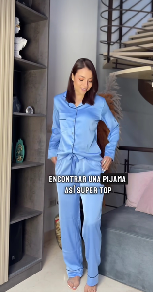 Pijama en Seda para Dama – Ref. Unicolor Azul Celeste