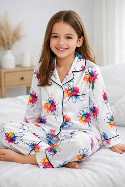 Pijama  en Seda para Niña – Ref. Orquídeas