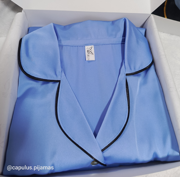 Pijama en Seda para Dama – Ref. Unicolor Azul Celeste